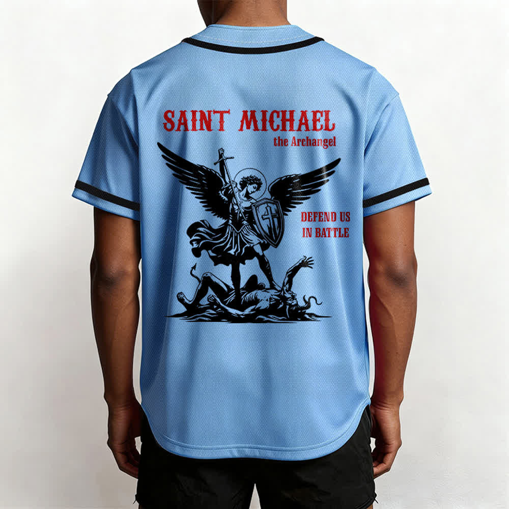Christianartworkshop St.Michael Archangel Defend Us Unisex Baseball Jersey - image 33