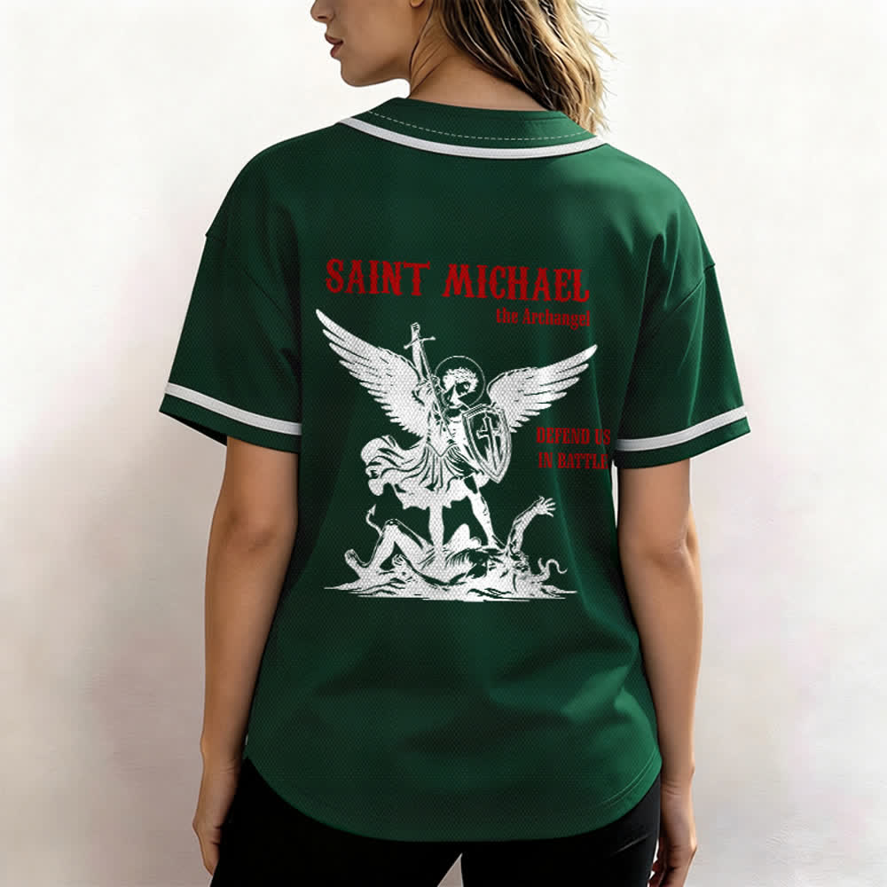 Christianartworkshop St.Michael Archangel Defend Us Unisex Baseball Jersey - image 45