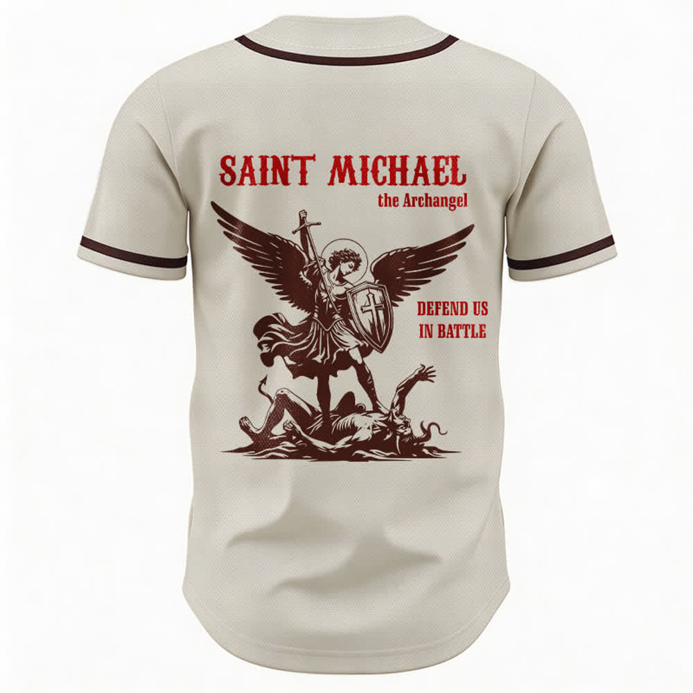 Christianartworkshop St.Michael Archangel Defend Us Unisex Baseball Jersey - image 50
