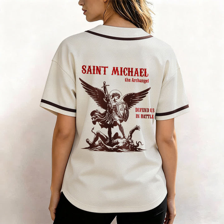 Christianartworkshop St.Michael Archangel Defend Us Unisex Baseball Jersey - image 52