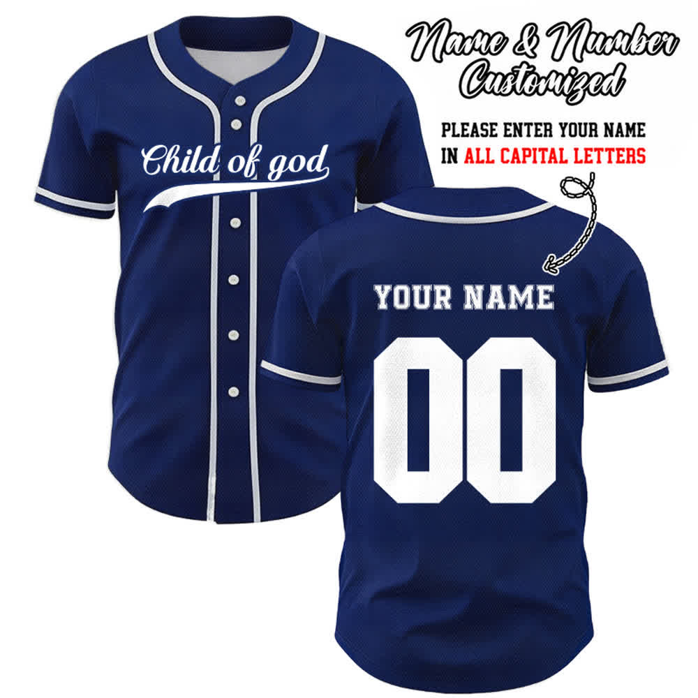 Christianartworkshop Child Of God Custom Name Number Unisex Baseball Jersey - Navy Blue - 5XL - Name & Number Customized - image 8