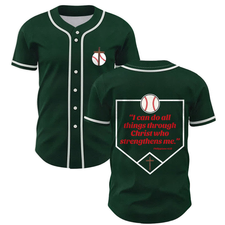 Christianartworkshop Philippians 4:13 Faith Baseball Jersey: Baseball Cross Motto Strength Devotion Athletic Shirt - Green - 5XL - image 49