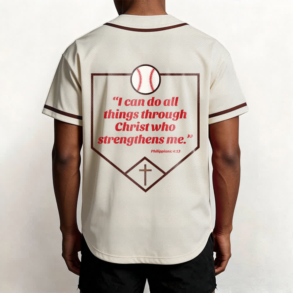 Christianartworkshop Philippians 4:13 Faith Baseball Jersey: Baseball Cross Motto Strength Devotion Athletic Shirt - image 10