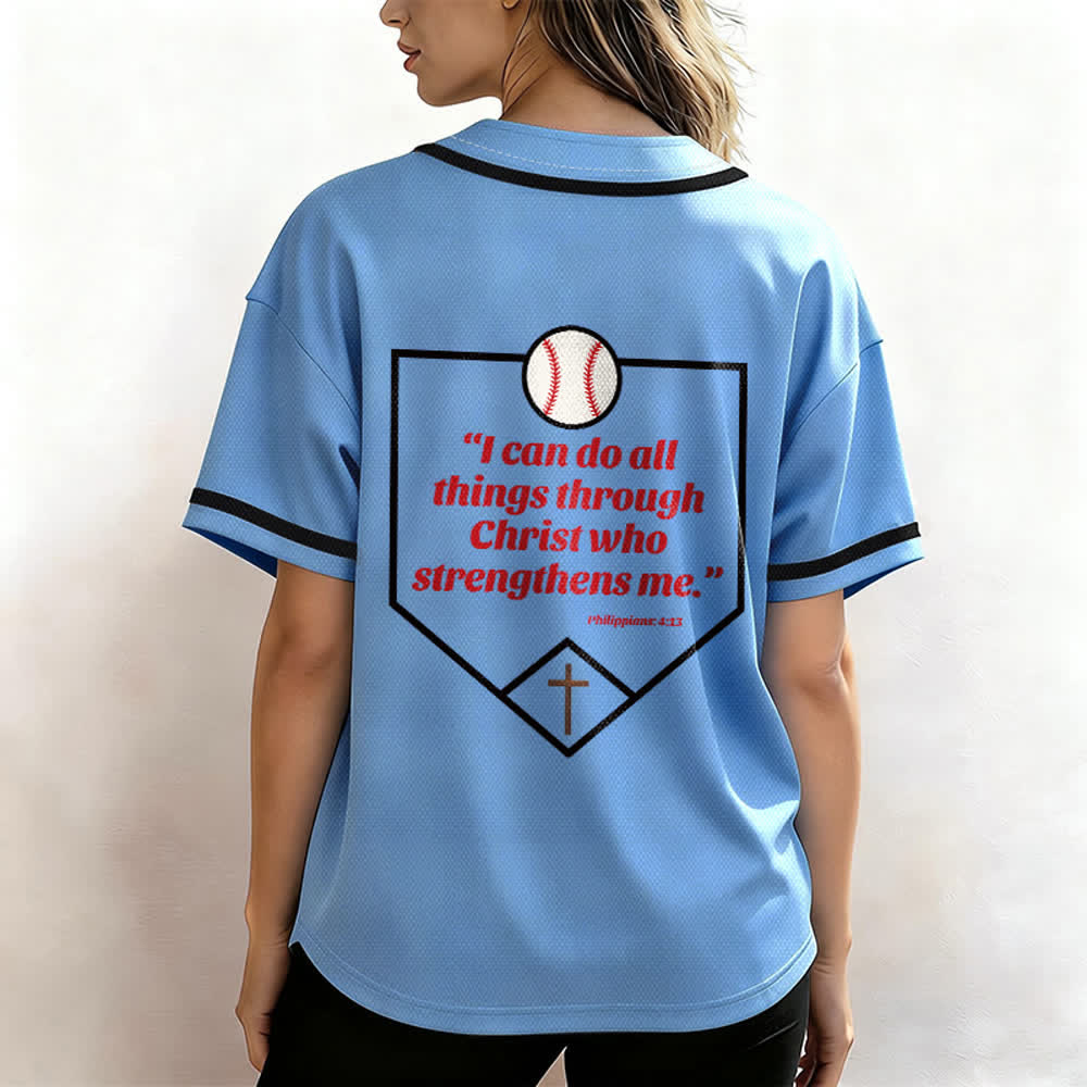Christianartworkshop Philippians 4:13 Faith Baseball Jersey: Baseball Cross Motto Strength Devotion Athletic Shirt - image 45