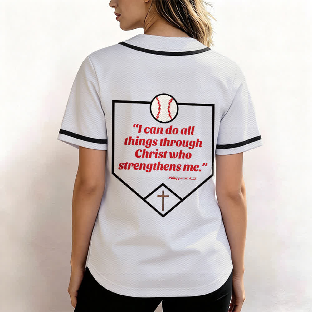 Christianartworkshop Philippians 4:13 Faith Baseball Jersey: Baseball Cross Motto Strength Devotion Athletic Shirt - image 17