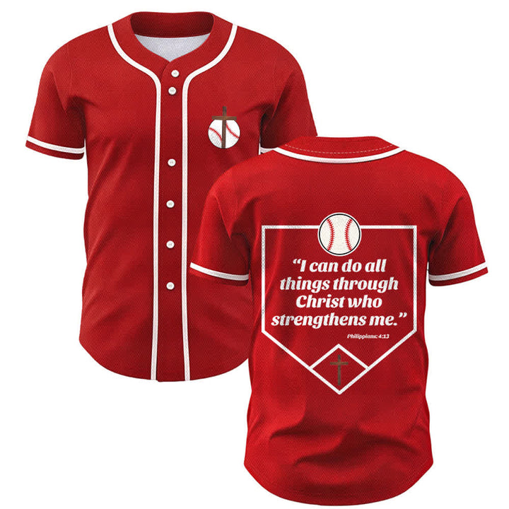 Christianartworkshop Philippians 4:13 Faith Baseball Jersey: Baseball Cross Motto Strength Devotion Athletic Shirt - Red - 5XL - image 28