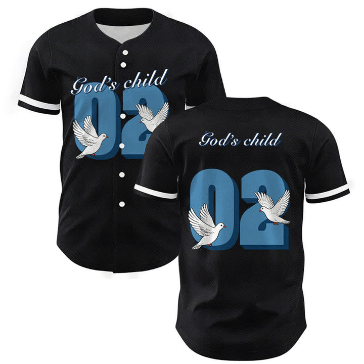 Christianartworkshop God's Child Inspirational Dove & Number Design Baseball Jersey - Black - 5XL - image 0