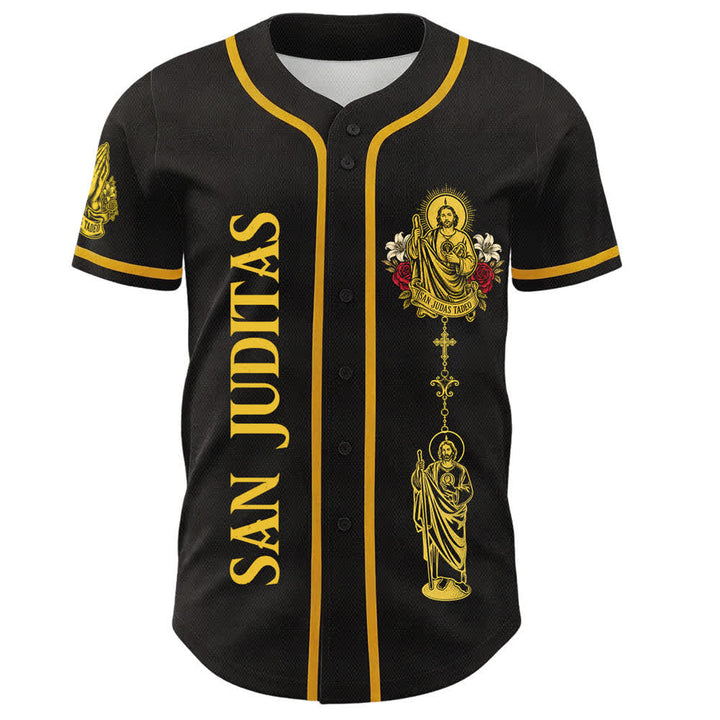 Christianartworkshop San Juditas with Rose Portrait Button-Up Baseball Jersey - image 1