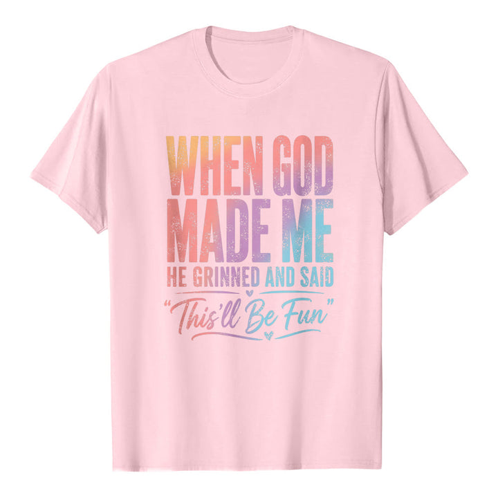 Christianartworkshop When God Made Me Letter Print Classic T-shirt - Pink - 2XL - image 1
