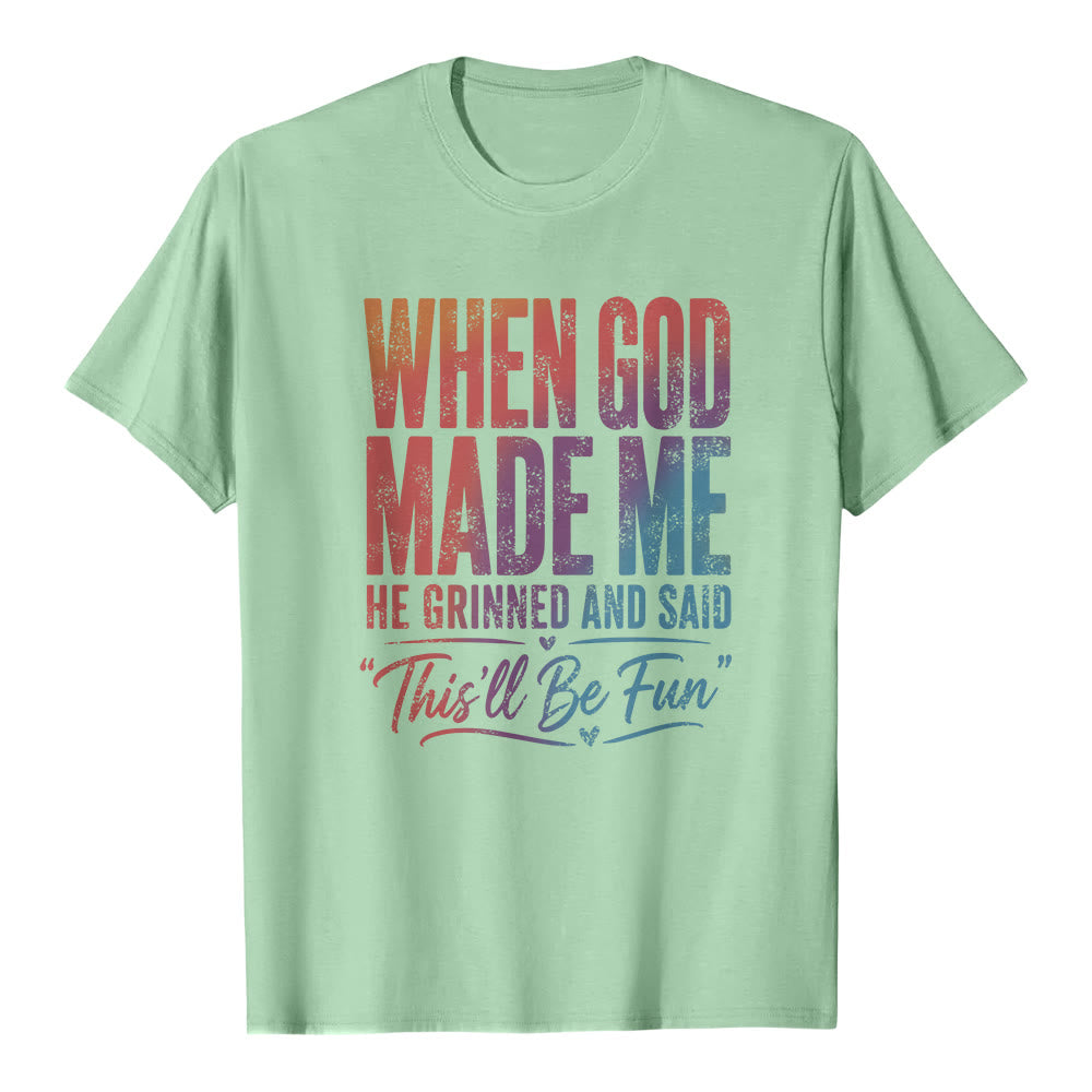 Christianartworkshop When God Made Me Letter Print Classic T-shirt - Light Green - 2XL - image 8