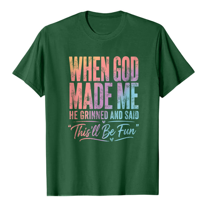 Christianartworkshop When God Made Me Letter Print Classic T-shirt - Dark Green - 2XL - image 5
