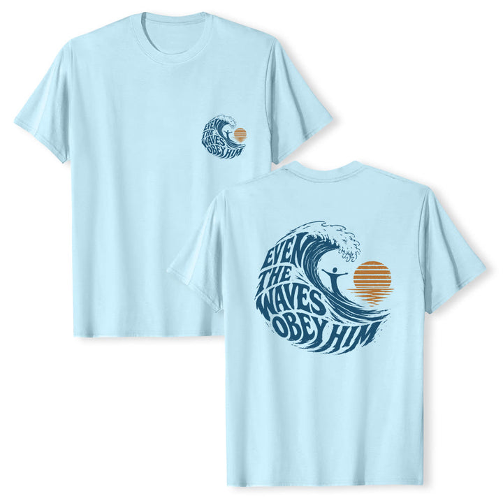 Christianartworkshop Even The Waves Obey Him Double-Side Wave Graphic Classic T-shirt - Blue - 2XL - image 3