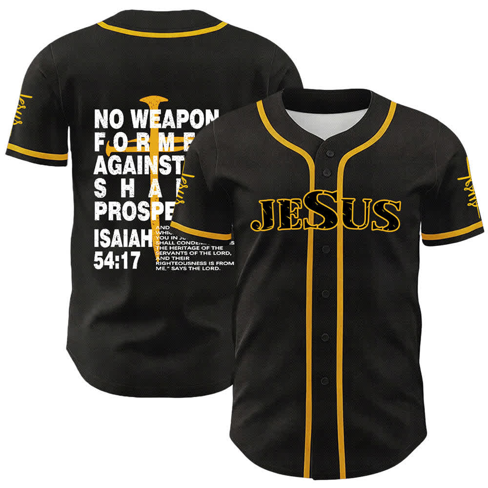Christianartworkshop No Weapon Formed Against Me Shall Prosper Baseball Jersey - Golden - 5XL - image 6