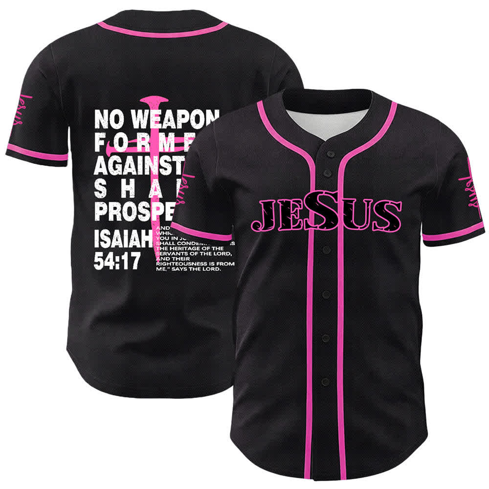 Christianartworkshop No Weapon Formed Against Me Shall Prosper Baseball Jersey - Pink - 5XL - image 15