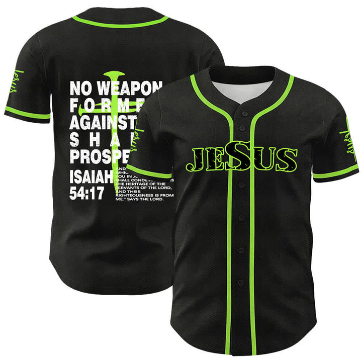 Christianartworkshop No Weapon Formed Against Me Shall Prosper Baseball Jersey - Green - 5XL - image 18
