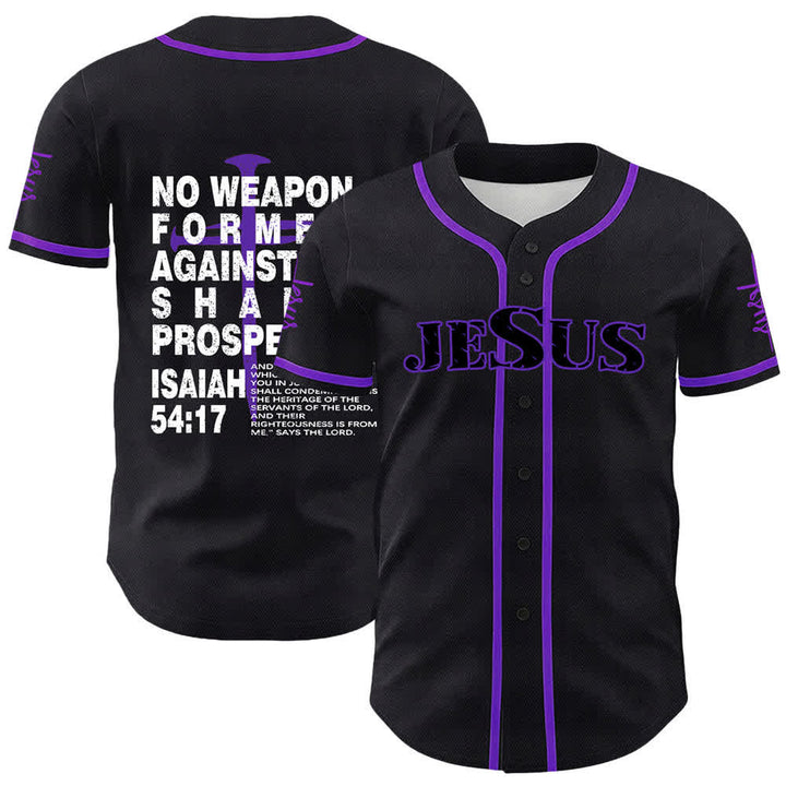 Christianartworkshop No Weapon Formed Against Me Shall Prosper Baseball Jersey - Purple - 5XL - image 21