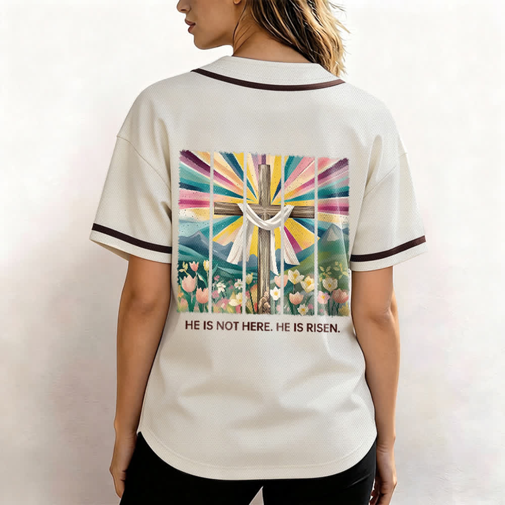 Christianartworkshop He Is Not Here He Is Risen Faith Unisex Baseball Jersey - image 5