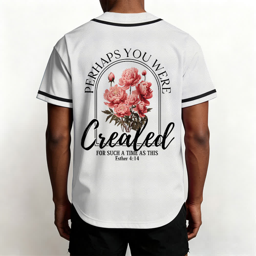 Christianartworkshop "Perhaps You Were Created For Such A Time As This" Esther 4:14 Peony Faith Print Button-Up Baseball Jersey - image 3