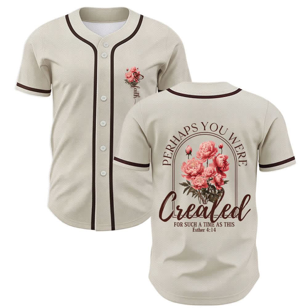 Christianartworkshop "Perhaps You Were Created For Such A Time As This" Esther 4:14 Peony Faith Print Button-Up Baseball Jersey - Beige - 5XL - image 14