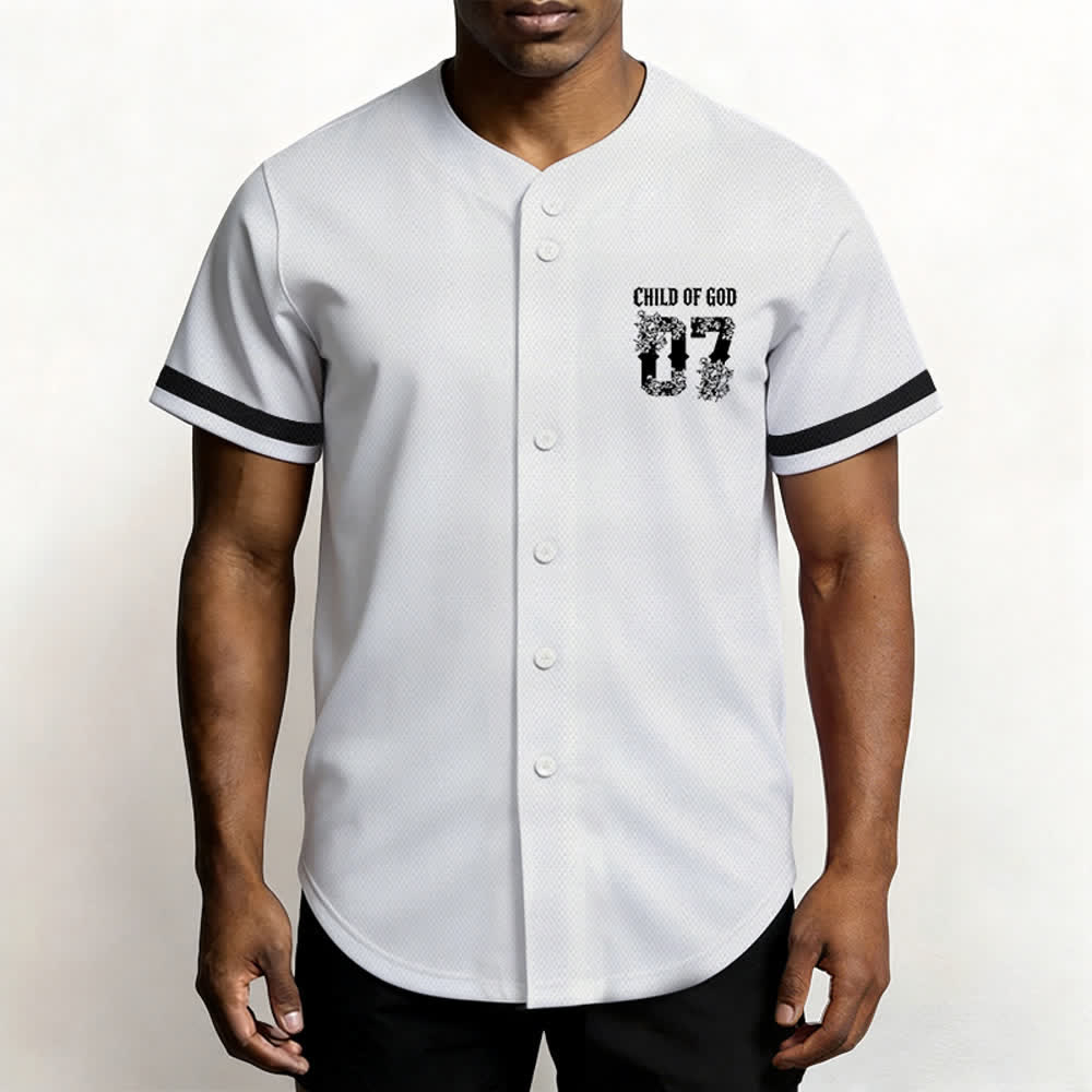 Christianartworkshop "Child Of God" Floral Filled Number 07 Button-Up Baseball Jersey - image 11