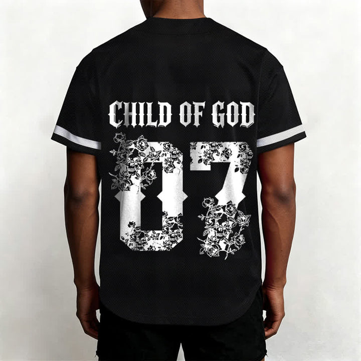 Christianartworkshop "Child Of God" Floral Filled Number 07 Button-Up Baseball Jersey - image 3