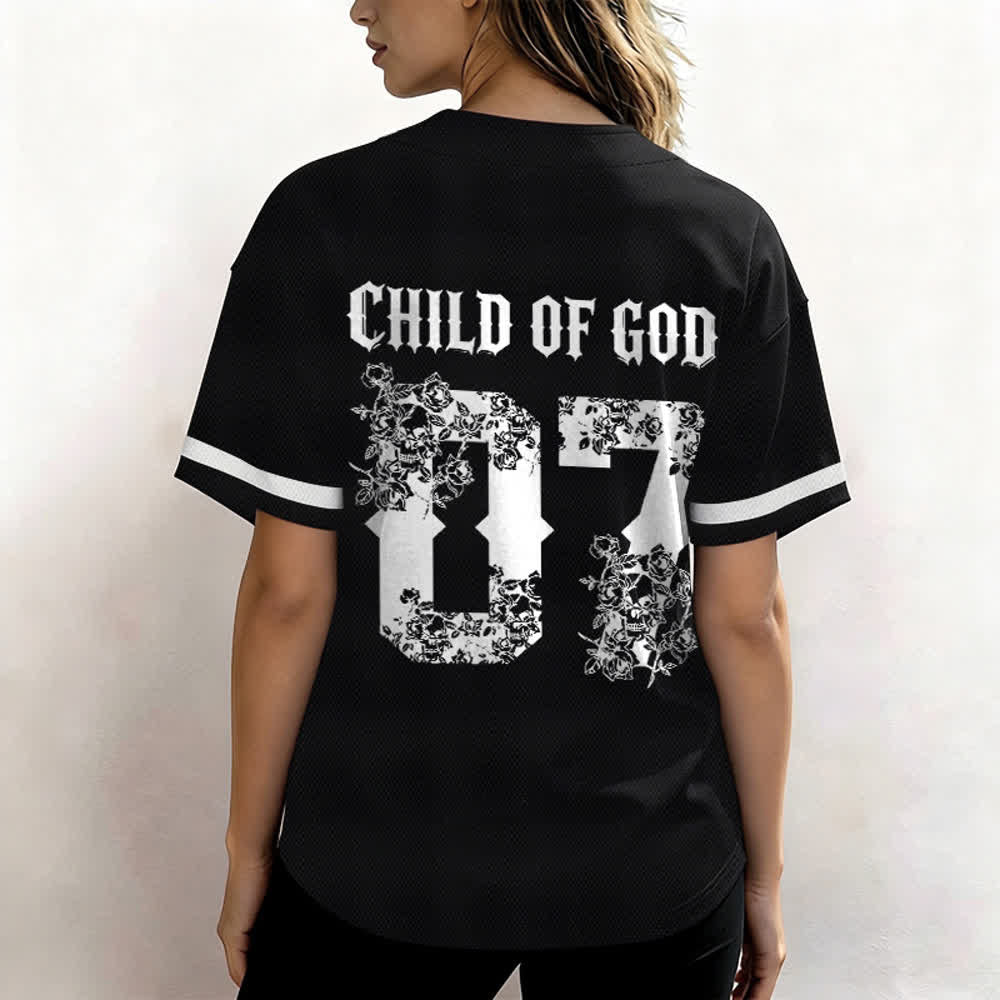 Christianartworkshop "Child Of God" Floral Filled Number 07 Button-Up Baseball Jersey - image 5