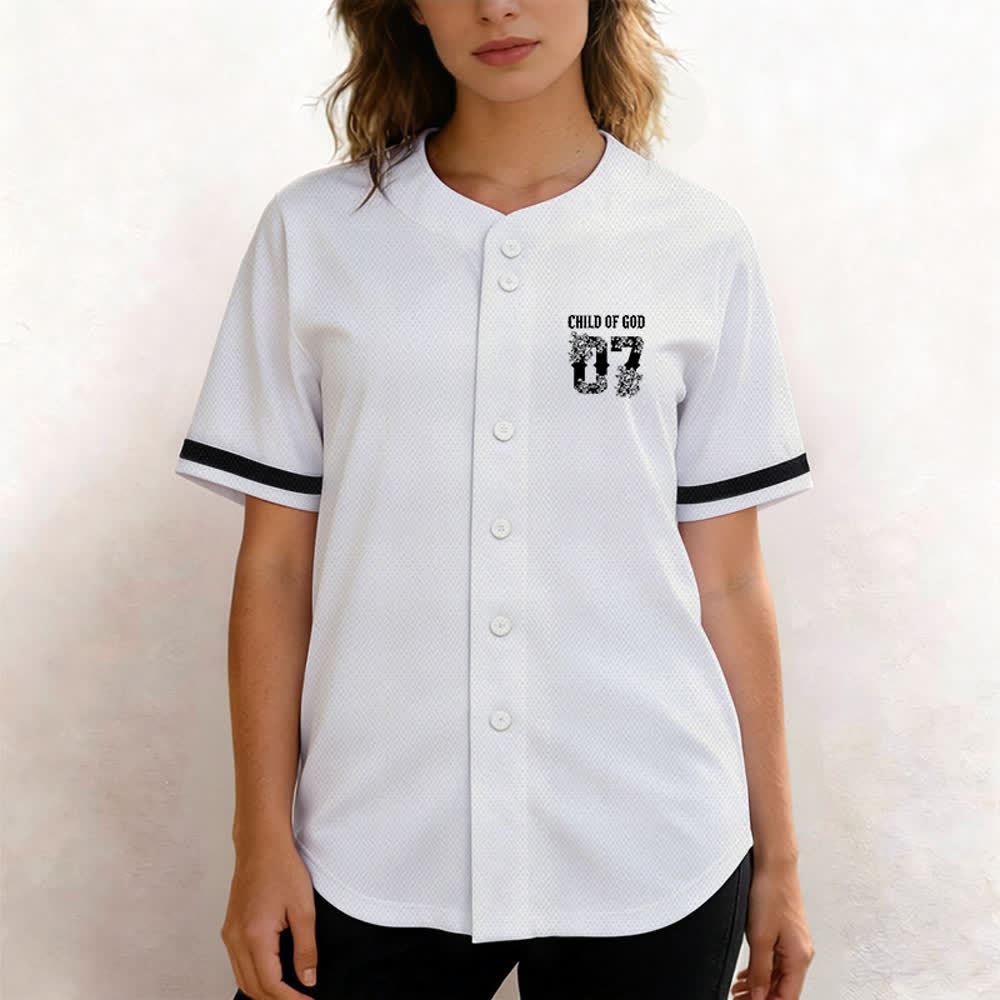 Christianartworkshop "Child Of God" Floral Filled Number 07 Button-Up Baseball Jersey - image 13