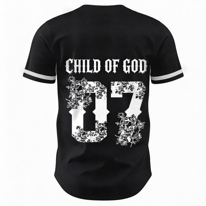 Christianartworkshop "Child Of God" Floral Filled Number 07 Button-Up Baseball Jersey - image 1