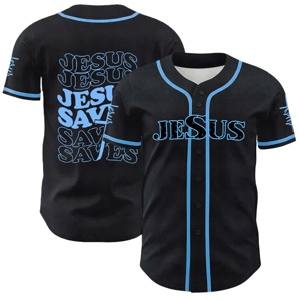 Christianartworkshop Jesus Saves Faith Statement Unisex Custom Baseball Jersey - Blue - 5XL - image 0