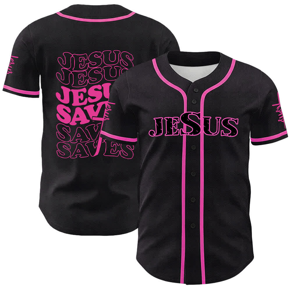 Christianartworkshop Jesus Saves Faith Statement Unisex Custom Baseball Jersey - Pink - 5XL - image 15