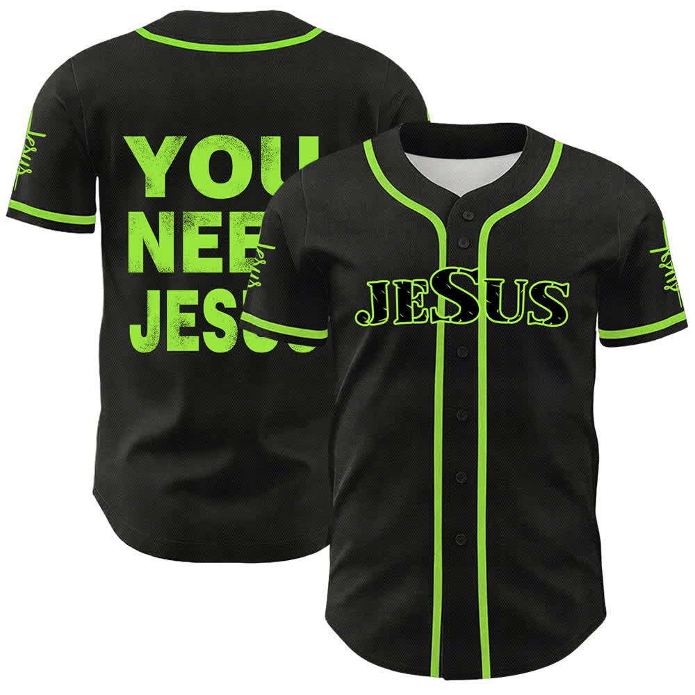 Christianartworkshop You Need Jesus Faith Statement Unisex Baseball Jersey - Green - 5XL - image 18