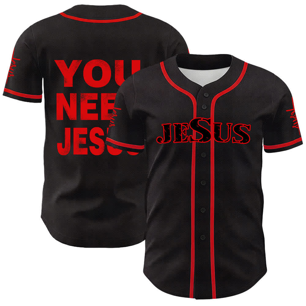 Christianartworkshop You Need Jesus Faith Statement Unisex Baseball Jersey - Red - 5XL - image 0