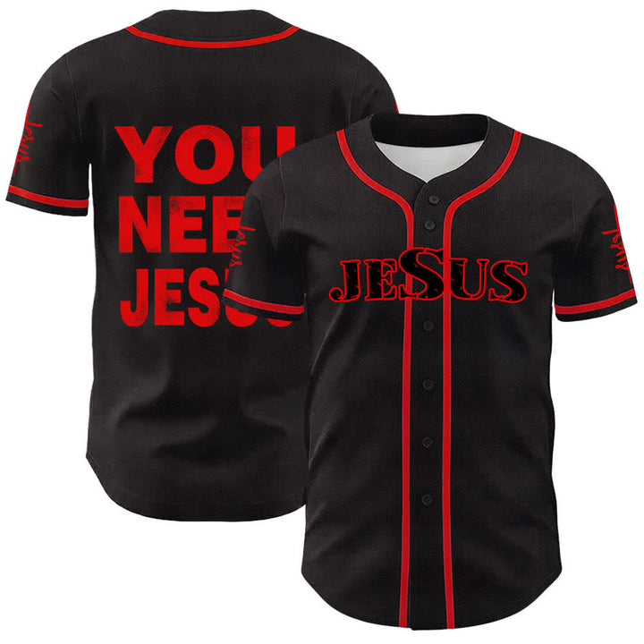 Christianartworkshop You Need Jesus Faith Statement Unisex Baseball Jersey - Red - 5XL - image 0