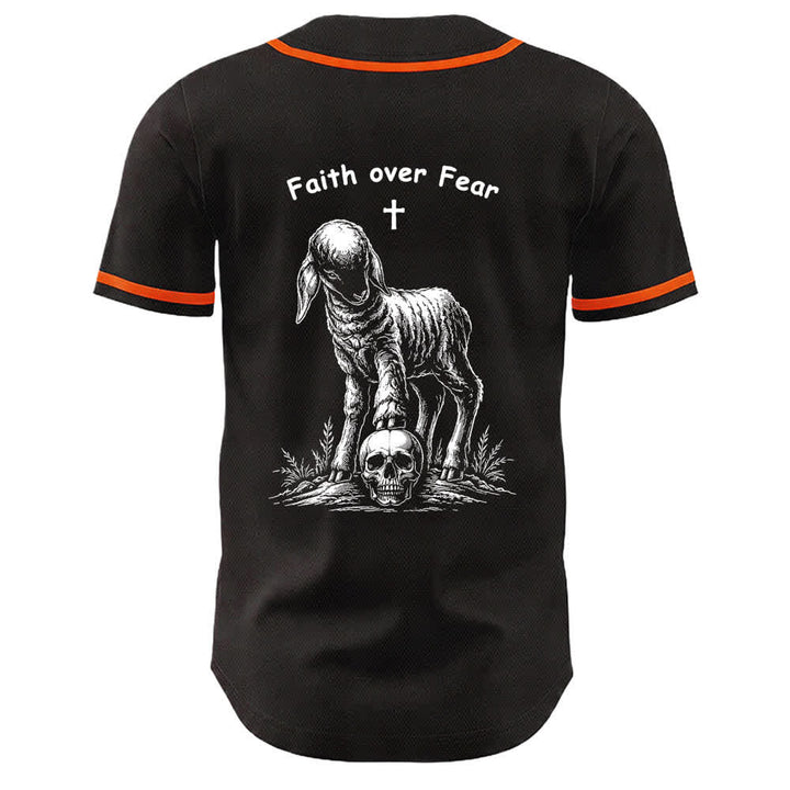 Christianartworkshop Faith Over Fear Lamb Cross Skull Graphic Unisex Baseball Jersey - image 10
