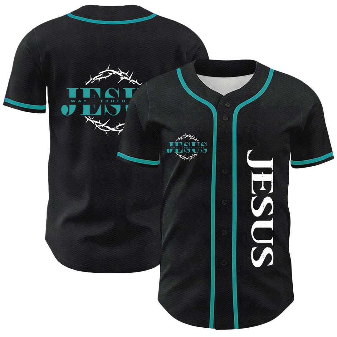 Christianartworkshop Thorn Crown Jesus Way Truth Life Graphic Unisex Baseball Jersey - Dark Green - 5XL - image 3