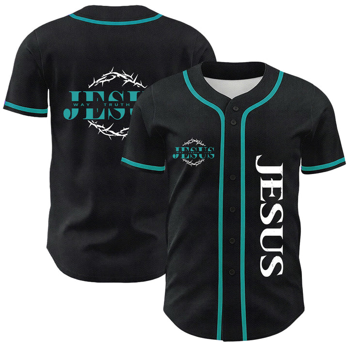 Christianartworkshop Thorn Crown Jesus Way Truth Life Graphic Unisex Baseball Jersey - Dark Green - 5XL - image 3