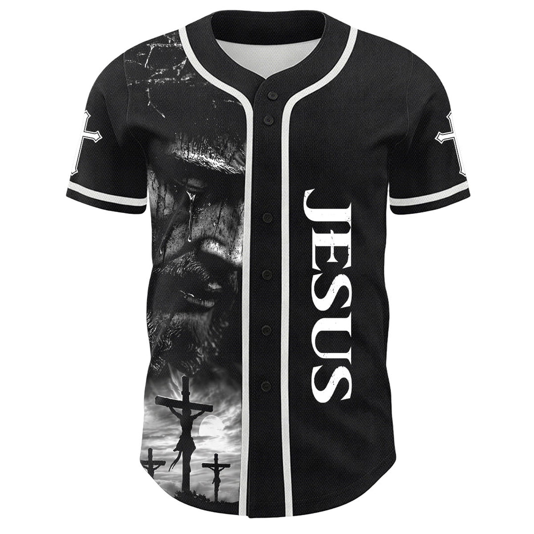 Christianartworkshop Jesus Crucifixion Custom Name Number Cross Sleeve Unisex Baseball Jersey - image 3