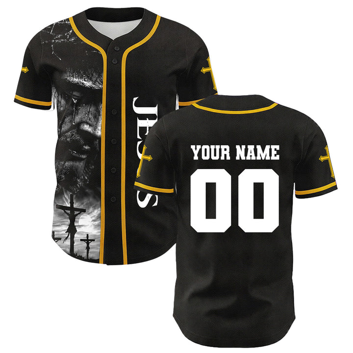Christianartworkshop Jesus Crucifixion Custom Name Number Cross Sleeve Unisex Baseball Jersey - image 9