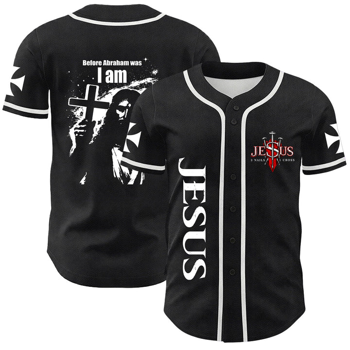 Christianartworkshop Before Abraham Was I Am Jesus Cross Nail Graphic Unisex Baseball Jersey - White - 5XL - image 0