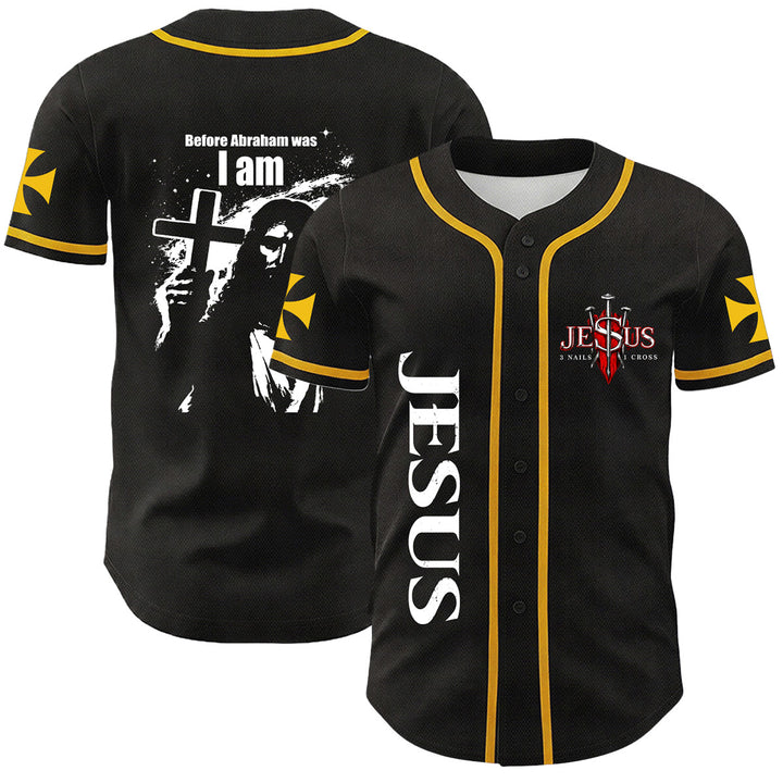 Christianartworkshop Before Abraham Was I Am Jesus Cross Nail Graphic Unisex Baseball Jersey - Yellow - 5XL - image 6