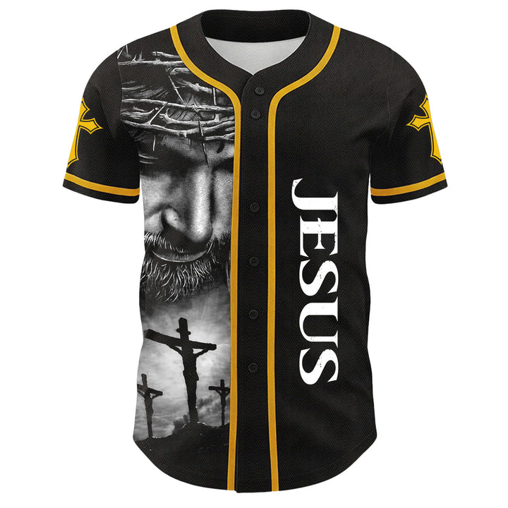 Christianartworkshop Crown Of Thorns Jesus Custom Name Number Cross Sleeve Unisex Baseball Jersey - image 11