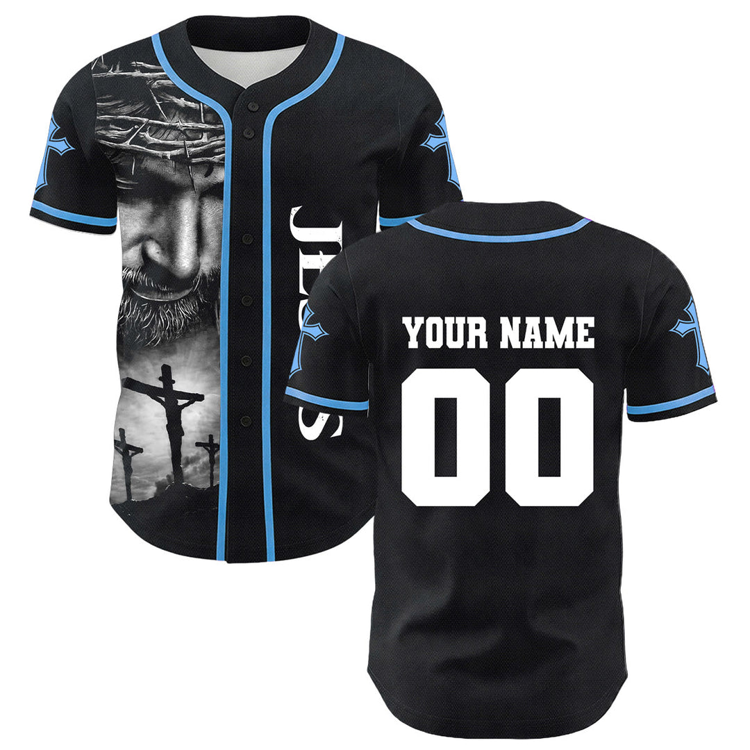 Christianartworkshop Crown Of Thorns Jesus Custom Name Number Cross Sleeve Unisex Baseball Jersey - image 13
