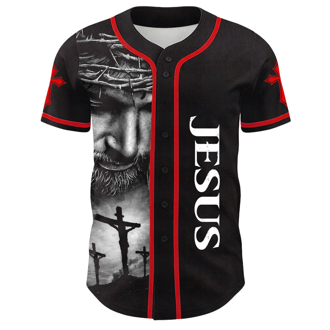 Christianartworkshop Crown Of Thorns Jesus Custom Name Number Cross Sleeve Unisex Baseball Jersey - image 7