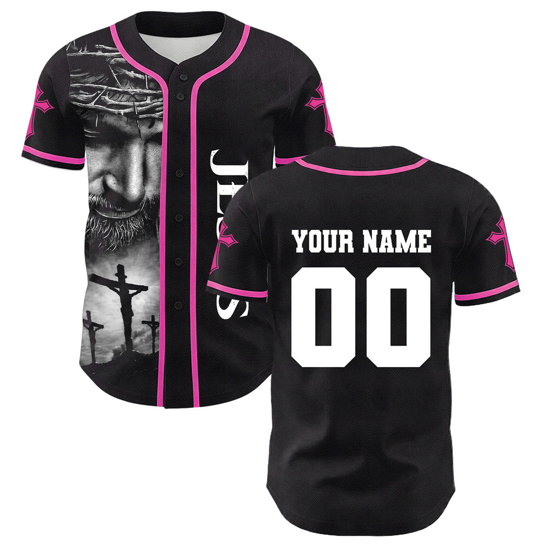 Christianartworkshop Crown Of Thorns Jesus Custom Name Number Cross Sleeve Unisex Baseball Jersey - image 17
