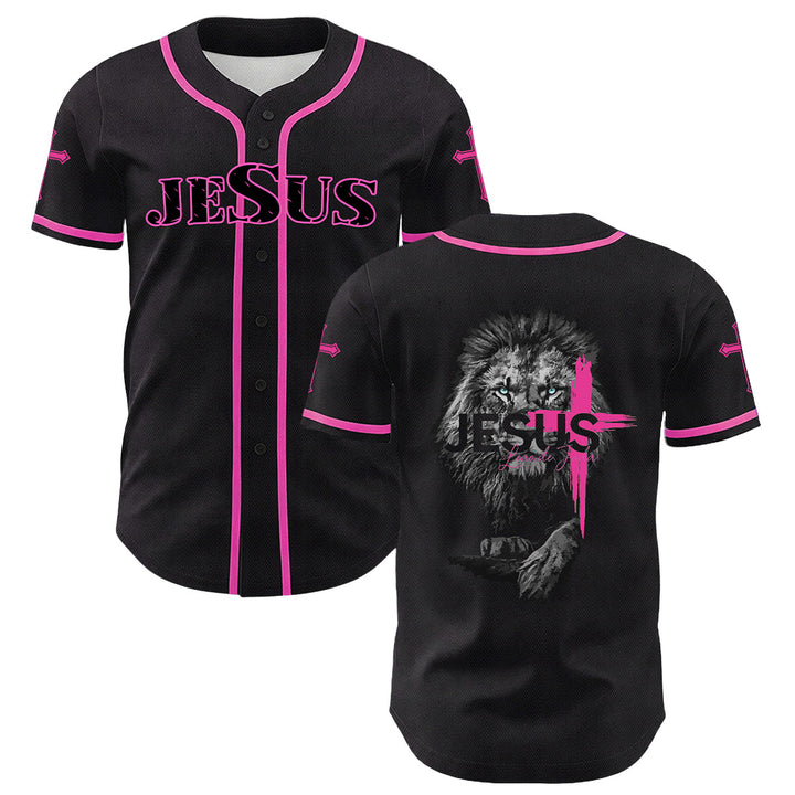 Christianartworkshop Lion Of Judah Jesus Cross Graphic Unisex Baseball Jersey - Pink - 5XL - image 3