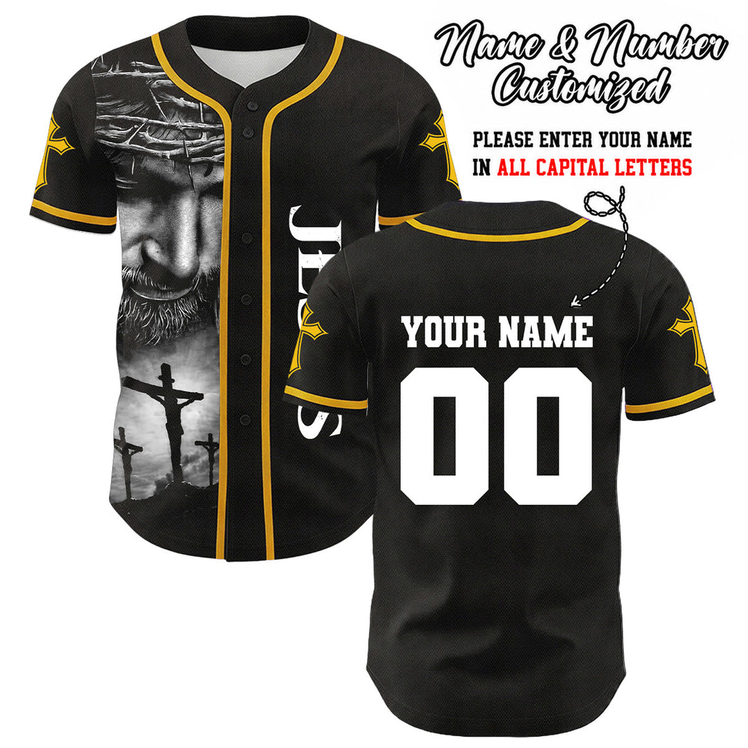 Christianartworkshop Crown Of Thorns Jesus Custom Name Number Cross Sleeve Unisex Baseball Jersey - Yellow - 5XL - Name & Number Customized - image 8