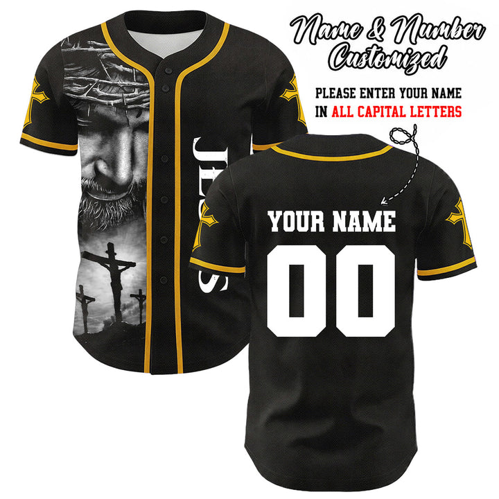 Christianartworkshop Crown Of Thorns Jesus Custom Name Number Cross Sleeve Unisex Baseball Jersey - Yellow - 5XL - Name & Number Customized - image 8