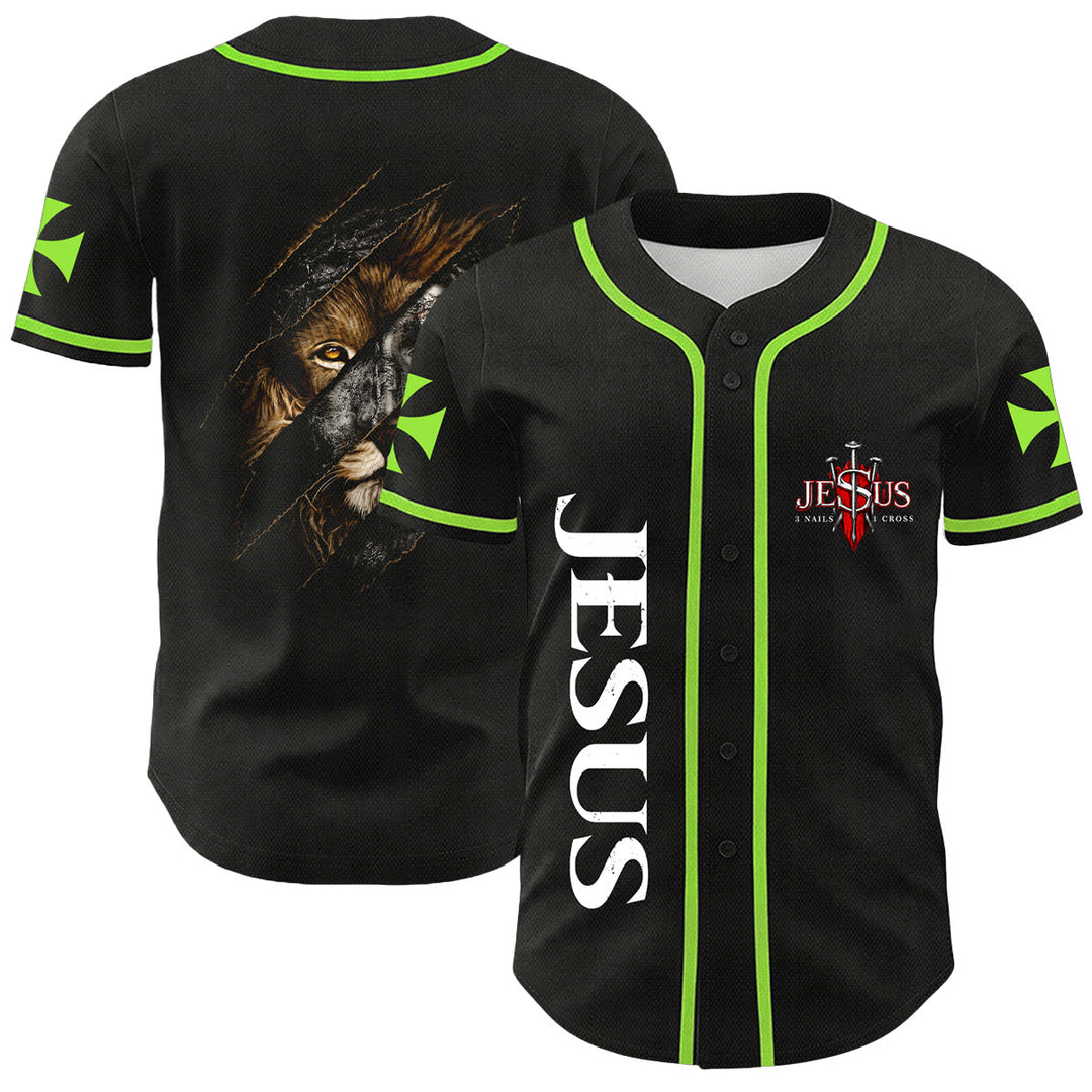 Christianartworkshop Jesus Lion Of Judah Torn Scratch 3 Nails Cross Unisex Baseball Jersey - Light Green - 5XL - image 18