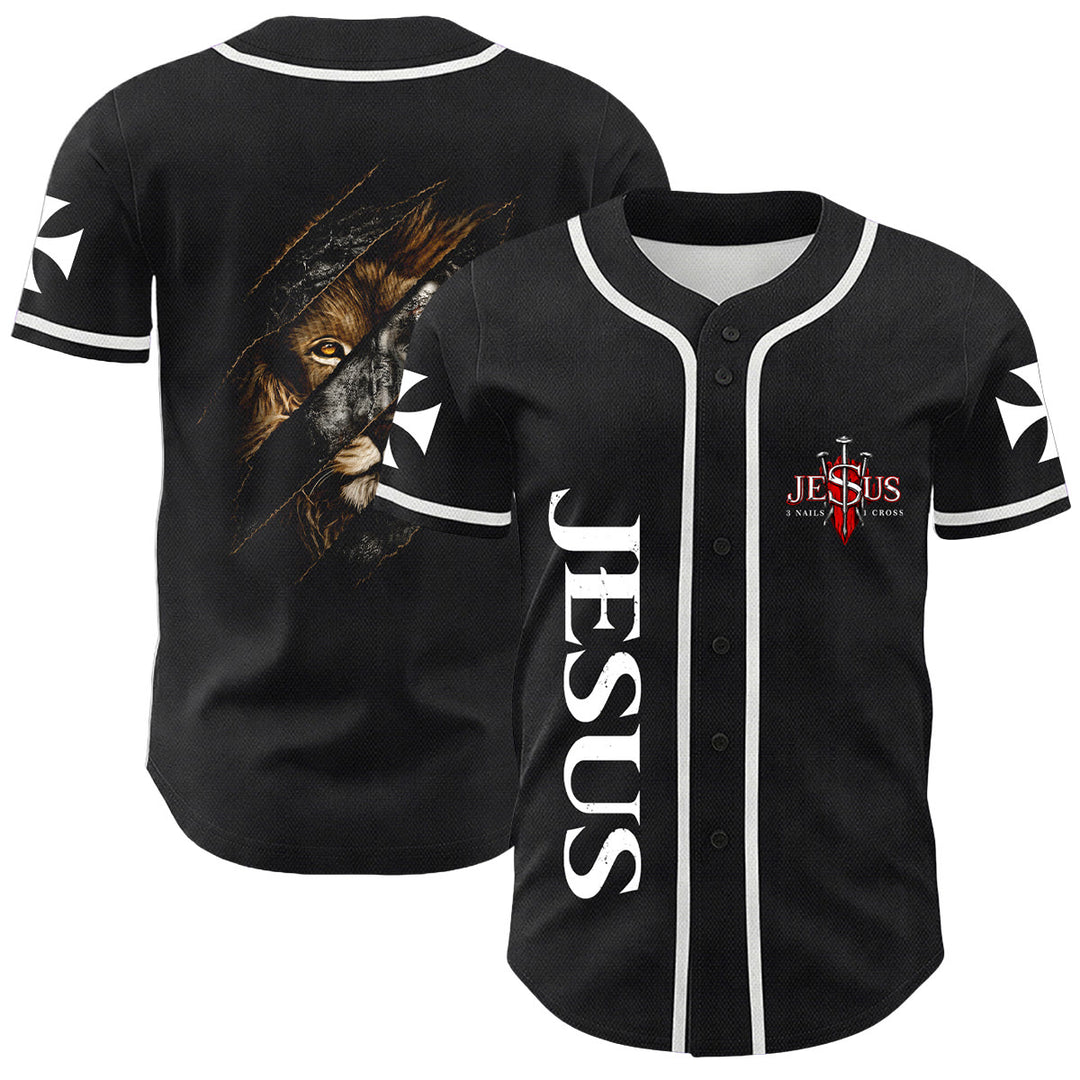 Christianartworkshop Jesus Lion Of Judah Torn Scratch 3 Nails Cross Unisex Baseball Jersey - White - 5XL - image 9