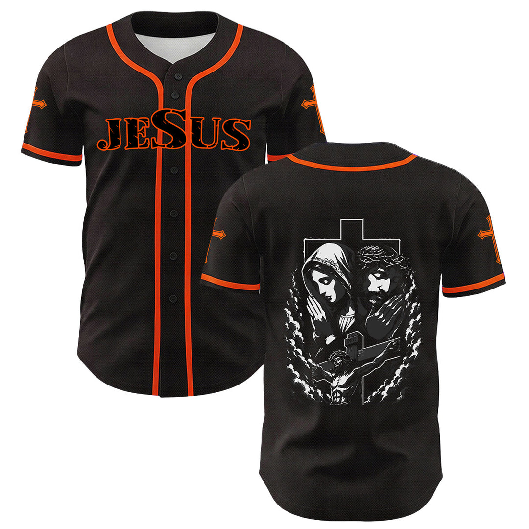 Christianartworkshop Jesus Virgin Mary Crucifix Cross Christian Unisex Baseball Jersey - Orange - 5XL - image 18